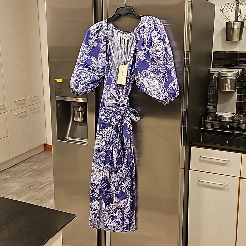 💕MARA HOFFMAN💕 Fila Dress ~ Purple with White Abstract Print Small S NWT - Picture 9 of 16